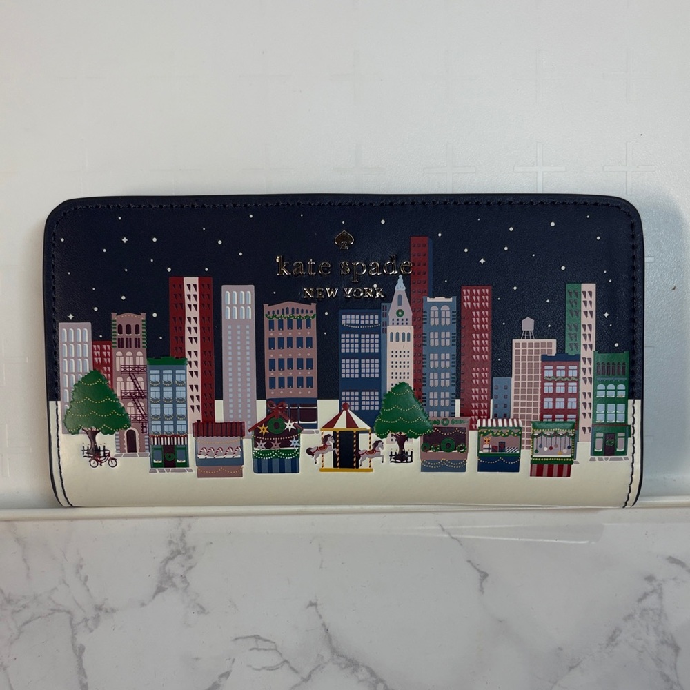 Kate Spade Winter Wonders Large Slim Bifold Wallet #KE695 NWT